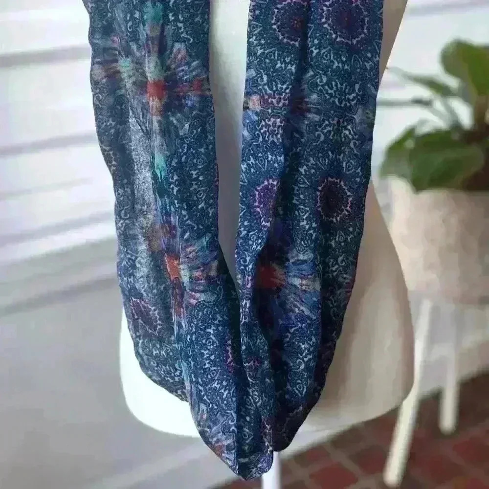 Infinity Scarf - Color Blue with whimsical designs- 100% Polyester - Picture 2 of 3